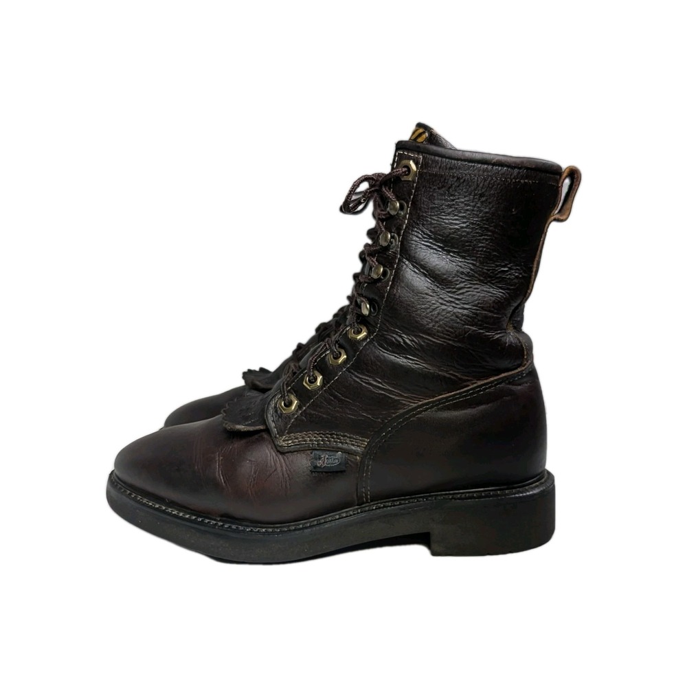 Justin Boots Mens Leather Kiltie Packer Logger USA Size Men 7.5 Women's 9.5